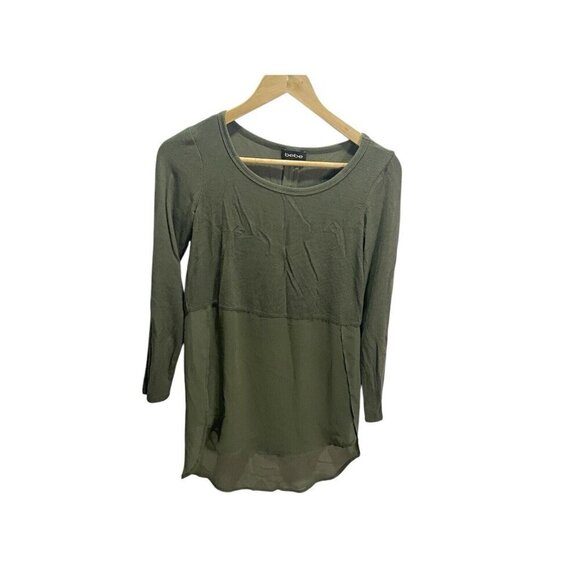 bebe Tops - Bebe Tunic Blouse Green XS Half-Sheer Tummy‎ Rib Mix Chiffon Stretch Y2K